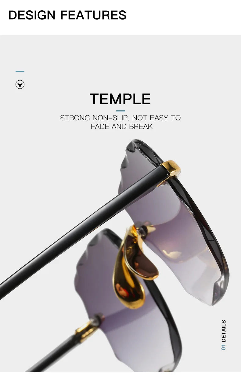 1/3PCS Square Rimless Sunglasses Women Luxury Brand Designer Summer Glasses Fashion Sun glasses For Men UV400 Shades