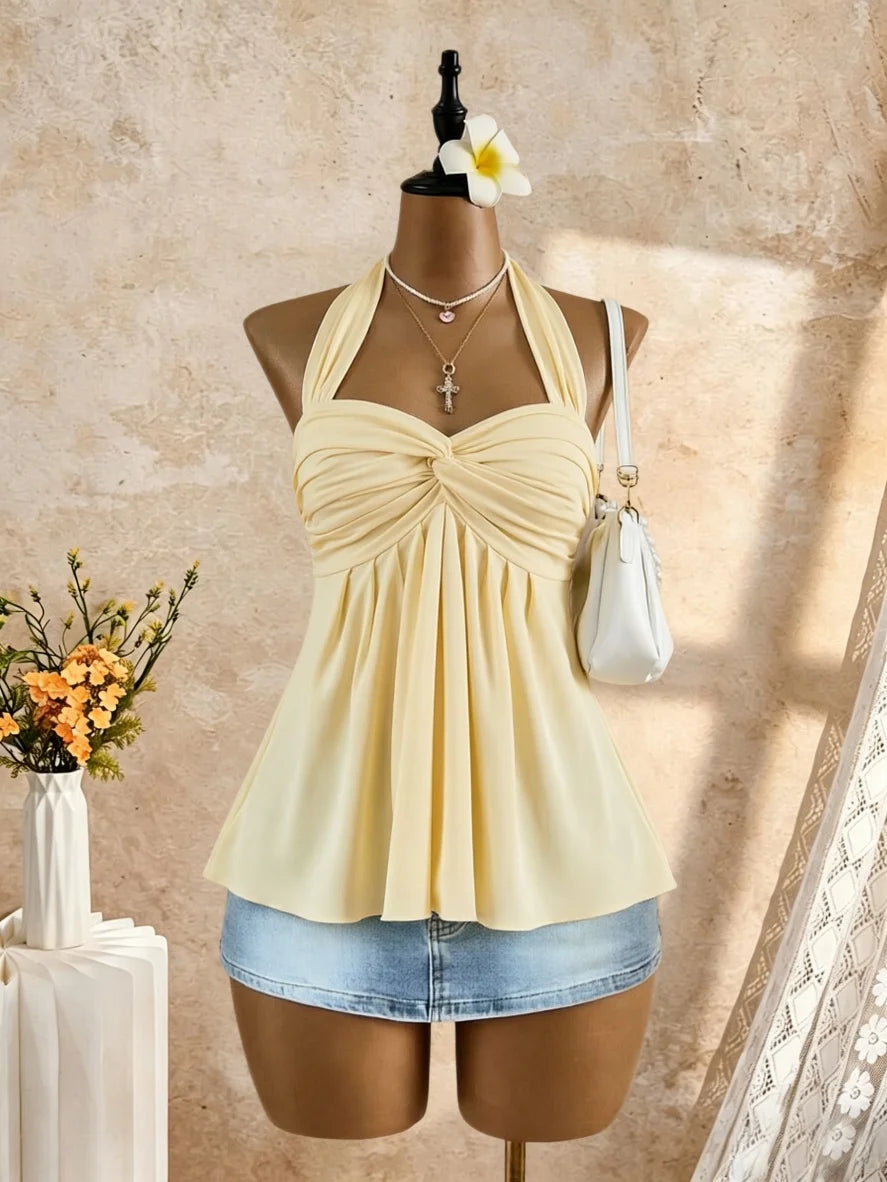 Women's Twist-Front Peplum Cami Top
