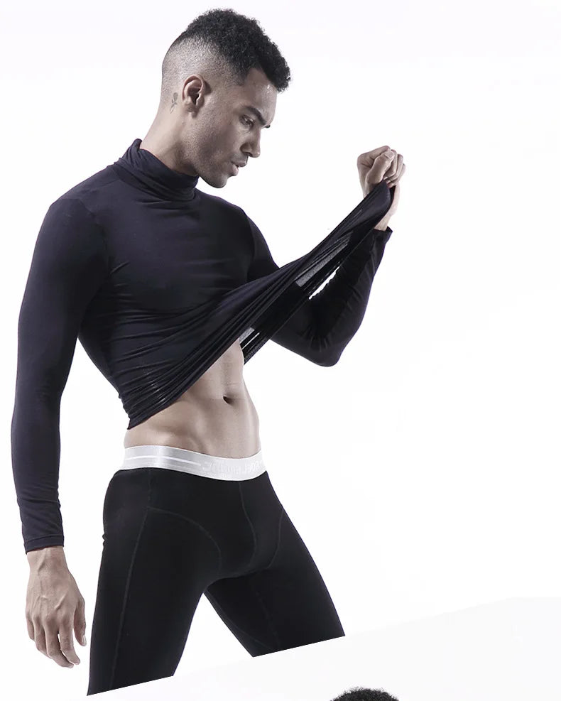 Thermal Underwear Tops Men Spring Clothes Thermal Shirt Autumn Men's Winter Tights High Neck Thin Slim Fit Long Sleeve T-shirt