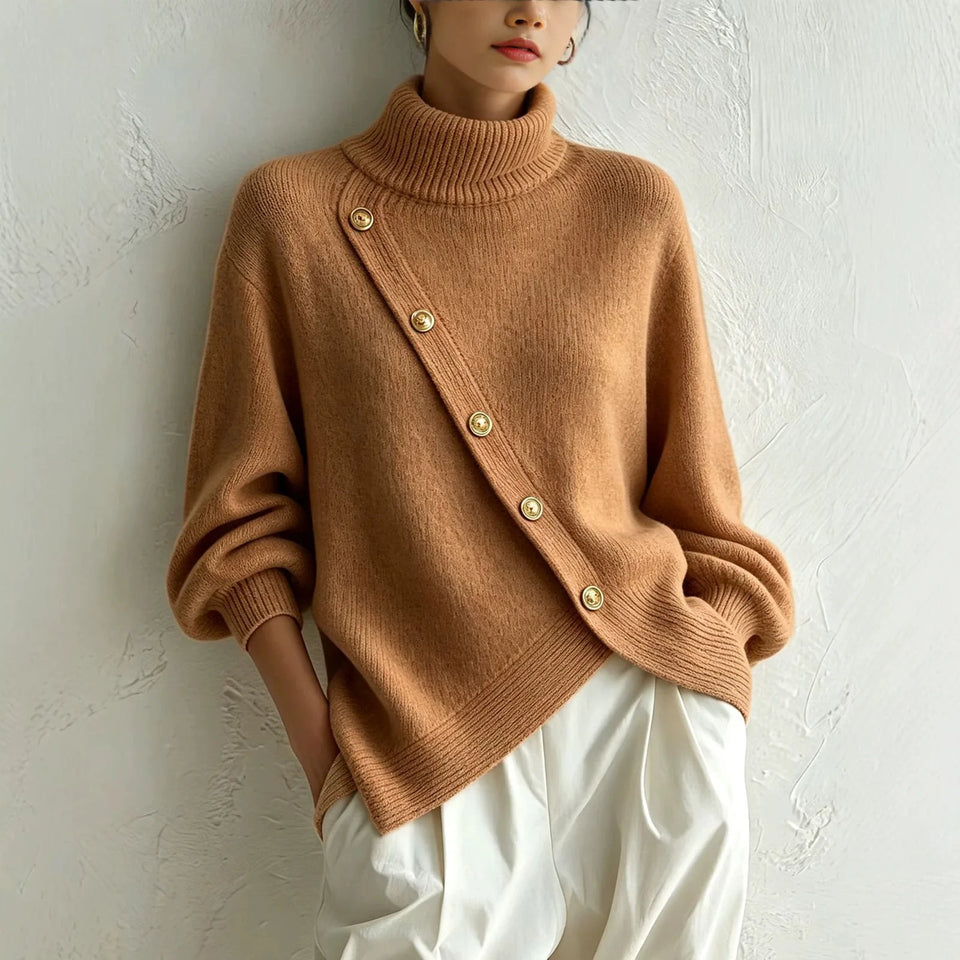 Women's Button-Detail Turtleneck Sweater