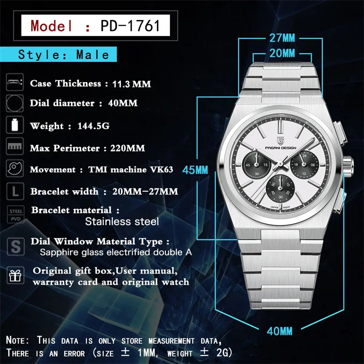 PAGANI DESIGN Men's Quartz Watch