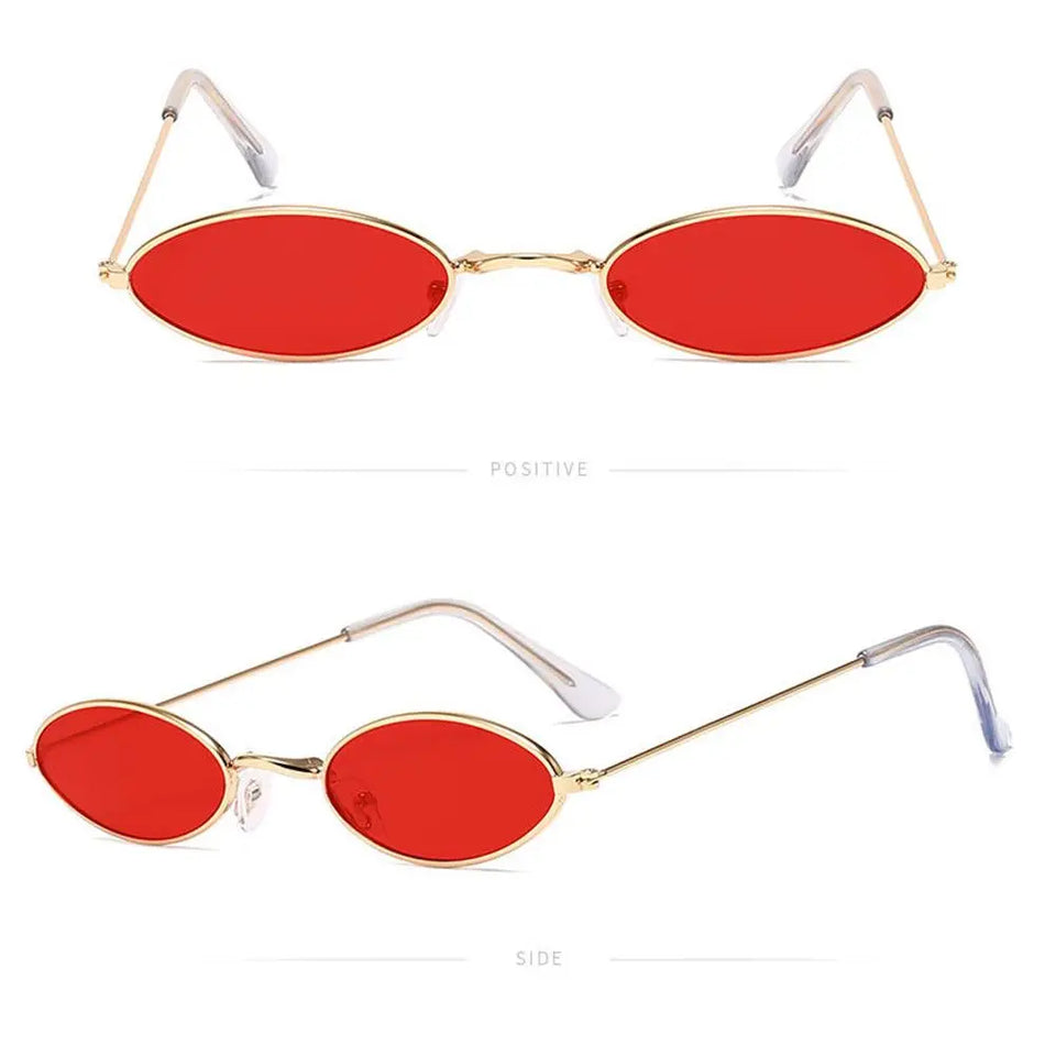 Retro Black Grey Small Oval Sunglasses Hip Pop Red Lens Sunglasses Vintage Shades Sun Glasses Eyeglasses for Men Women