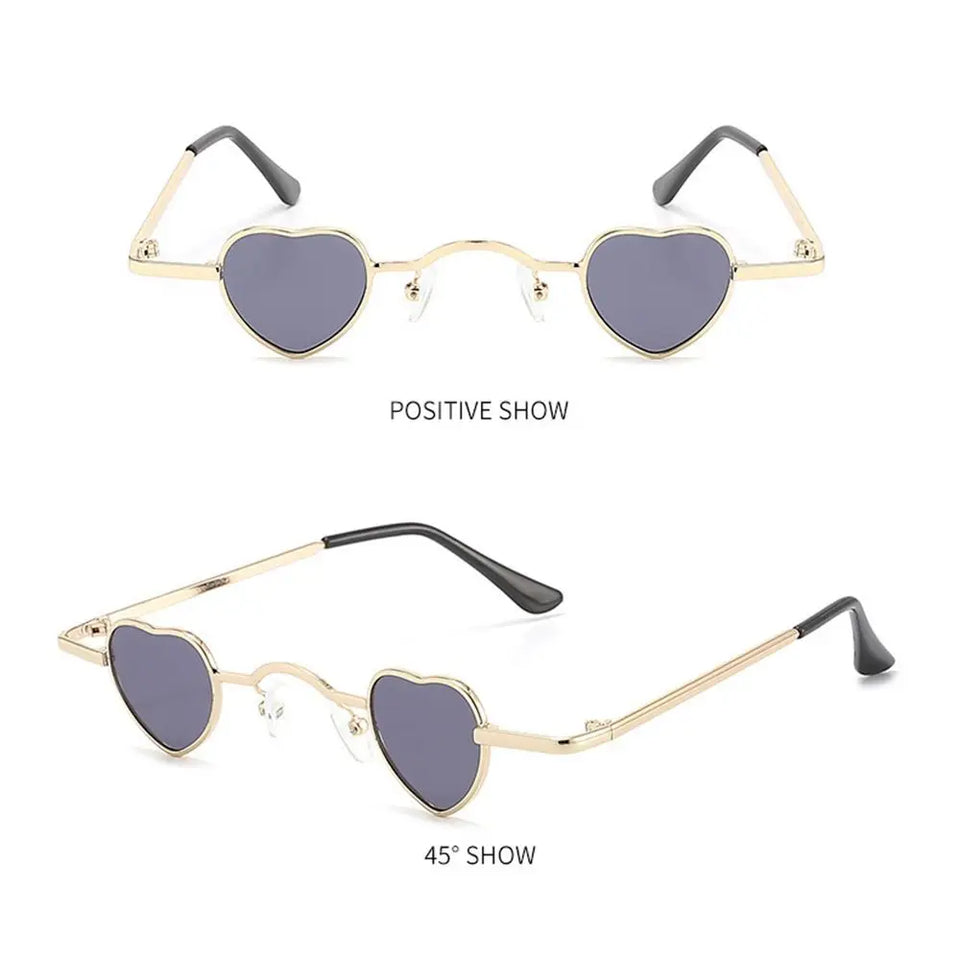 New Design Mini Sunglasses Women Men Ultra-small Heart Shape Metal Frame Sun Glasses Shades Fashion Vintage Hip Hop Punk Eyewear