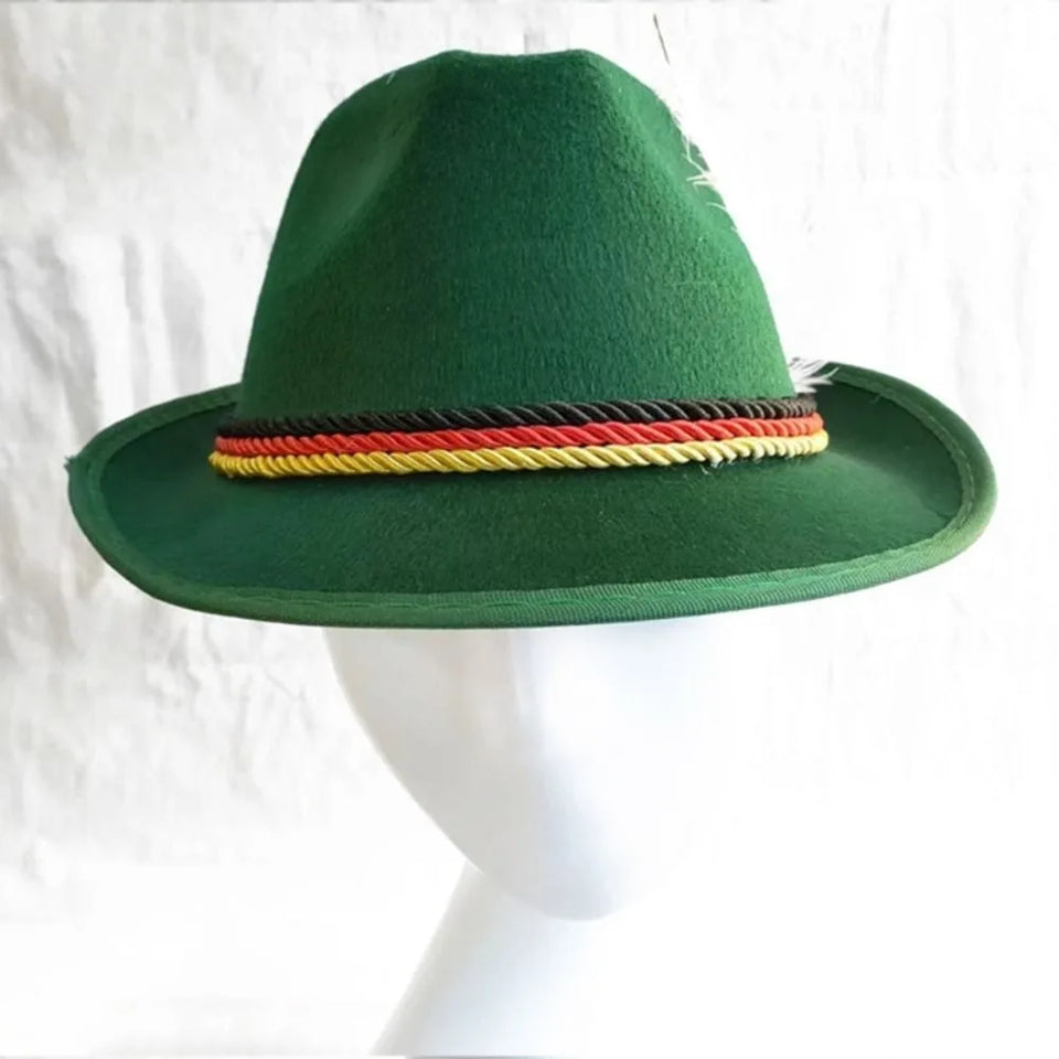Mens Oktoberfest Fedora Hat Jazz Hat Panama Hat Derby Bowler Hats Curled Halloween Costume Cosplay Cap for Outdoor Events German
