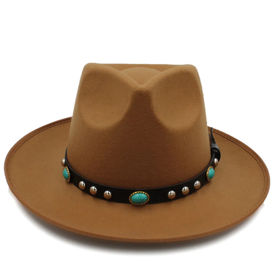 trilby hats for men solid fedora hat Curl Turquoise Studded Leather Band wide Brim Autumn Winter Panama classic hat wholesale