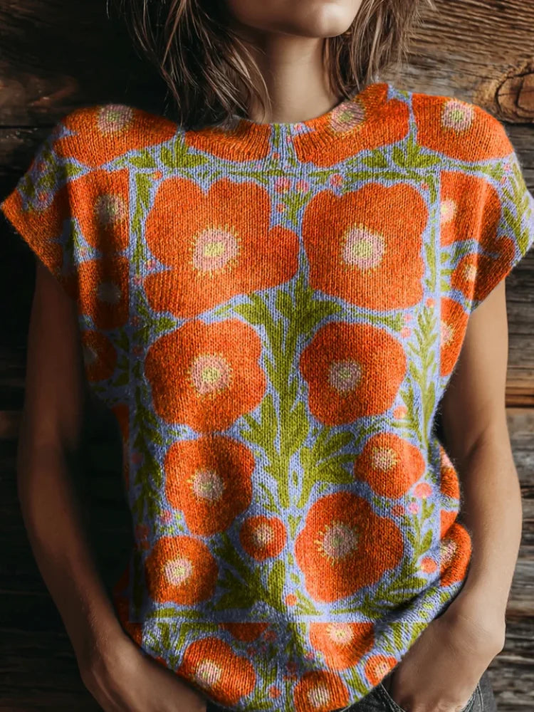 Women's Poppy-Print Short-Sleeve Top