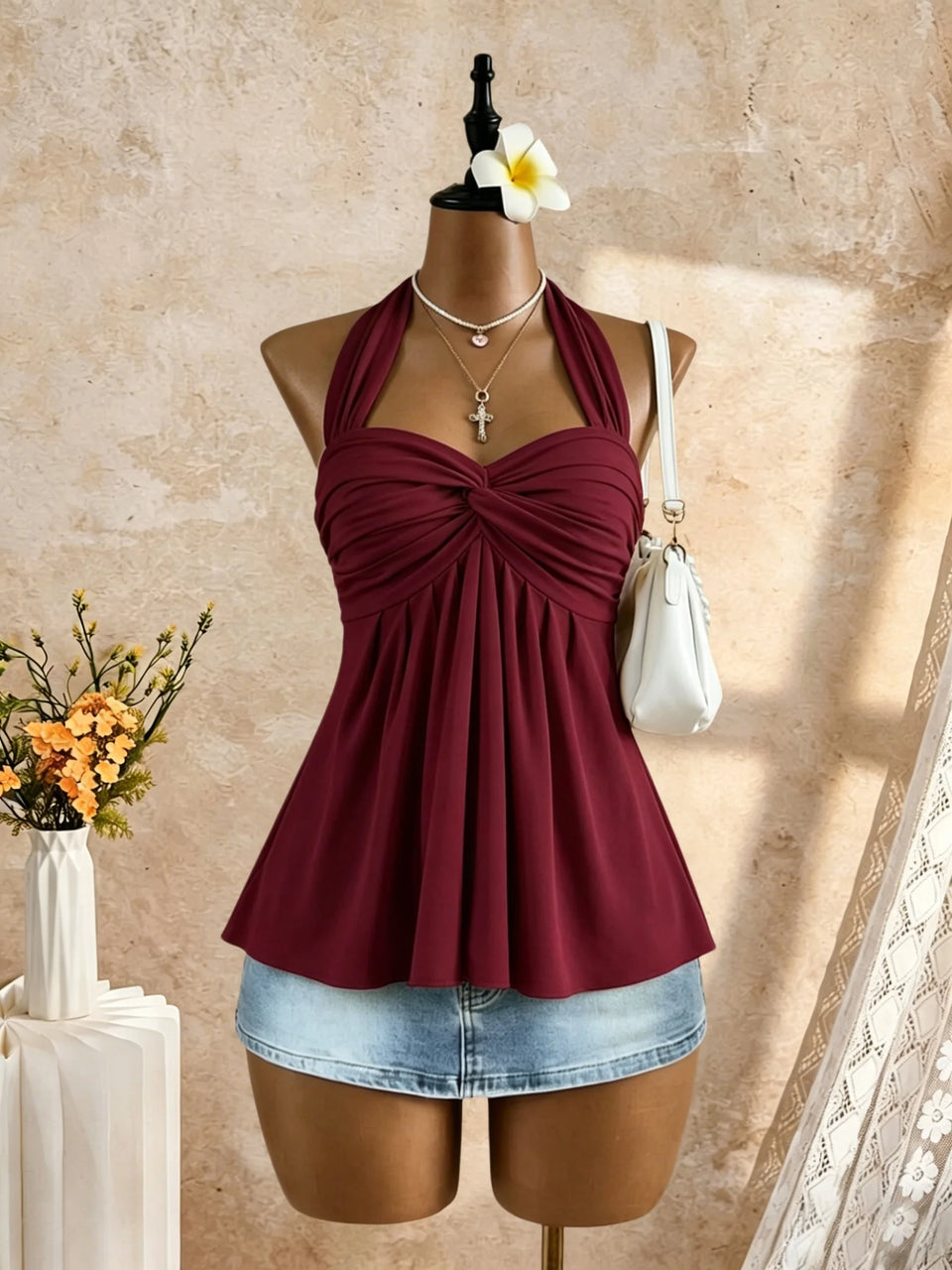 Women's Twist-Front Peplum Cami Top