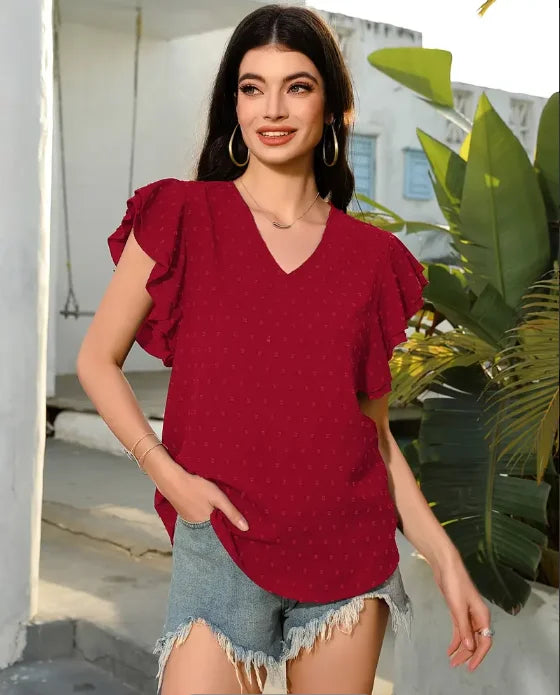 Women's V-Neck Ruffle-Sleeve Blouse