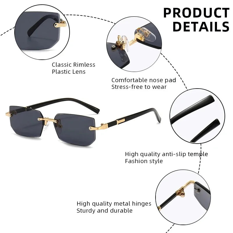 Fashion Rimless Sunglasses Men Women Populare Frameless Sun Glasses Male Female Classic Square Summer Traveling Shades