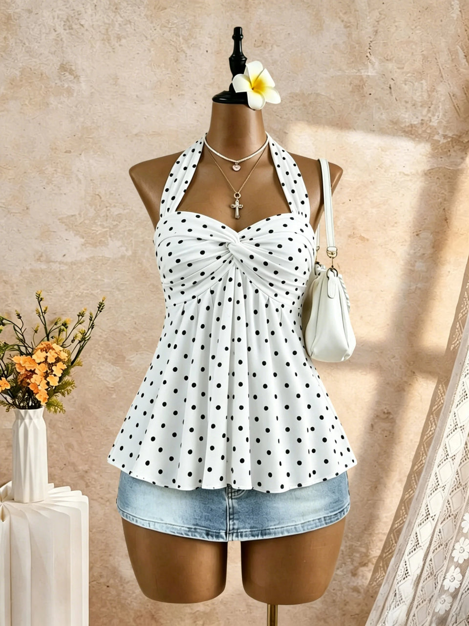 Women's Twist-Front Peplum Cami Top