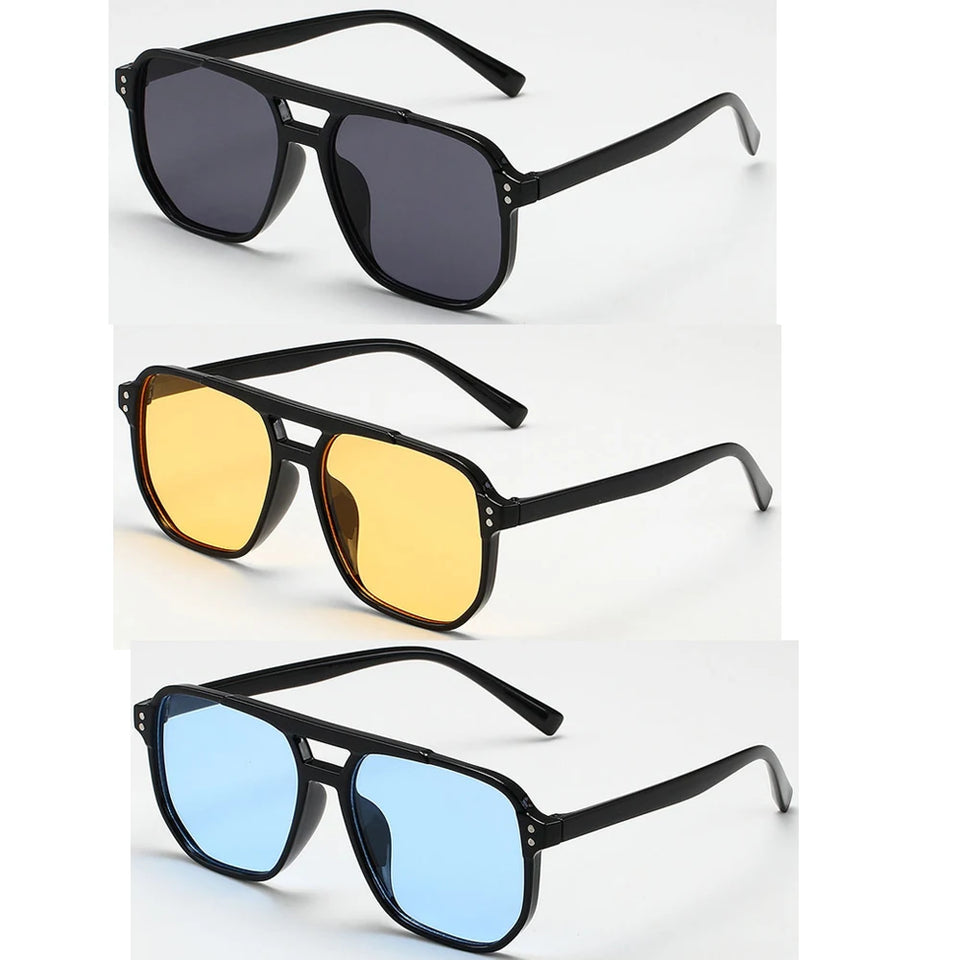 Women Men Square Sun Glasses Retro Polygon Sunglasses Female Black Vintage Fashion Oculos De Sol Double Beam Eyeglasses