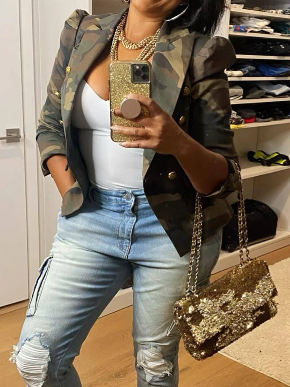 Women's Camouflage Double-Breasted Jacket