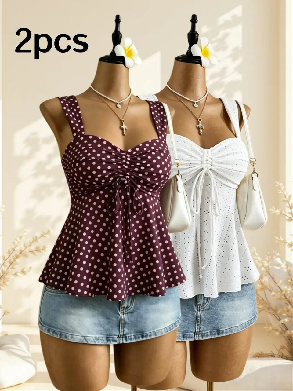 Women's Polka-Dot Peplum Cami Top