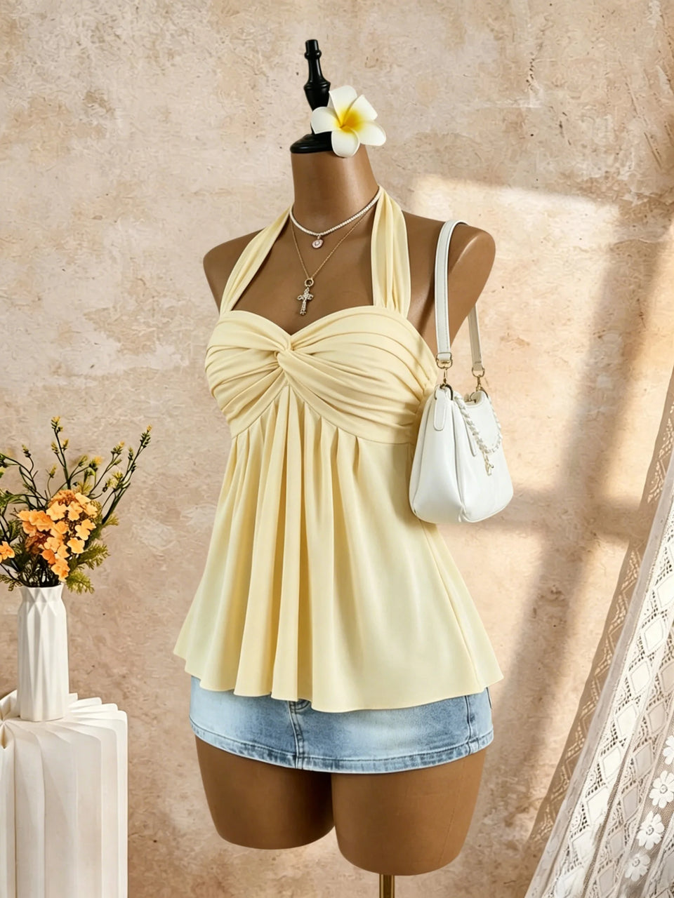 Women's Twist-Front Peplum Cami Top