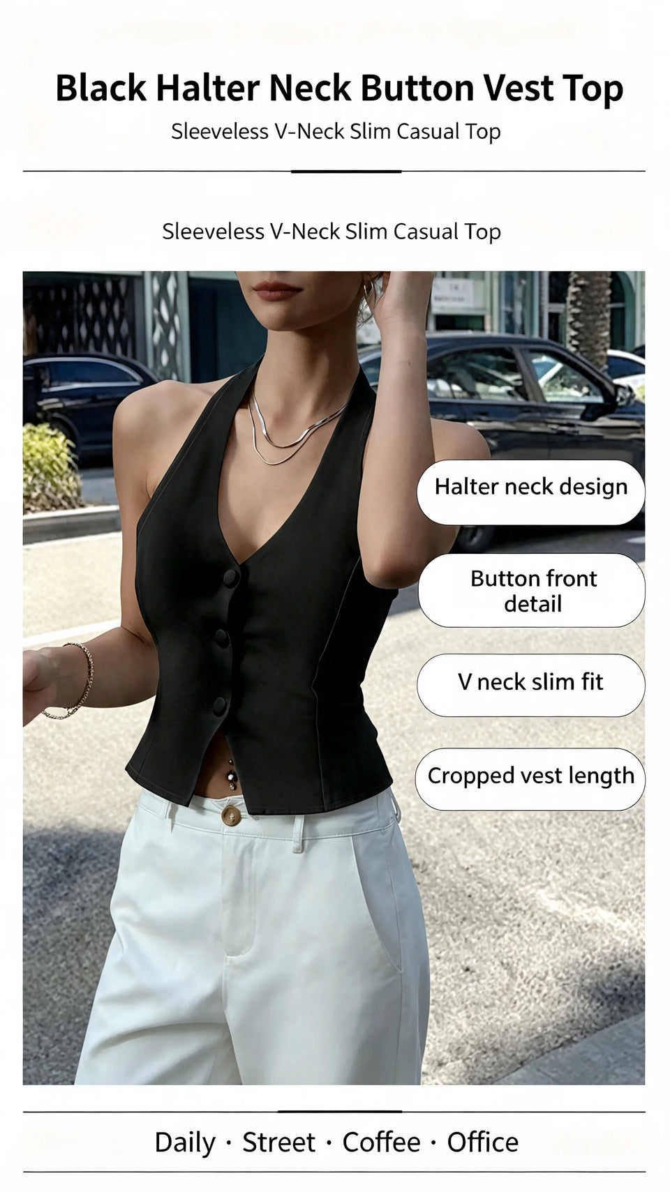 Women's Button-Front Halter Vest Top