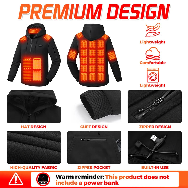 USB Heated Zip-Up Hoodie — 26 Areas