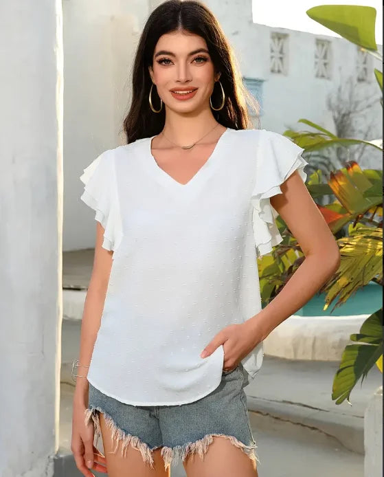 Women's V-Neck Ruffle-Sleeve Blouse