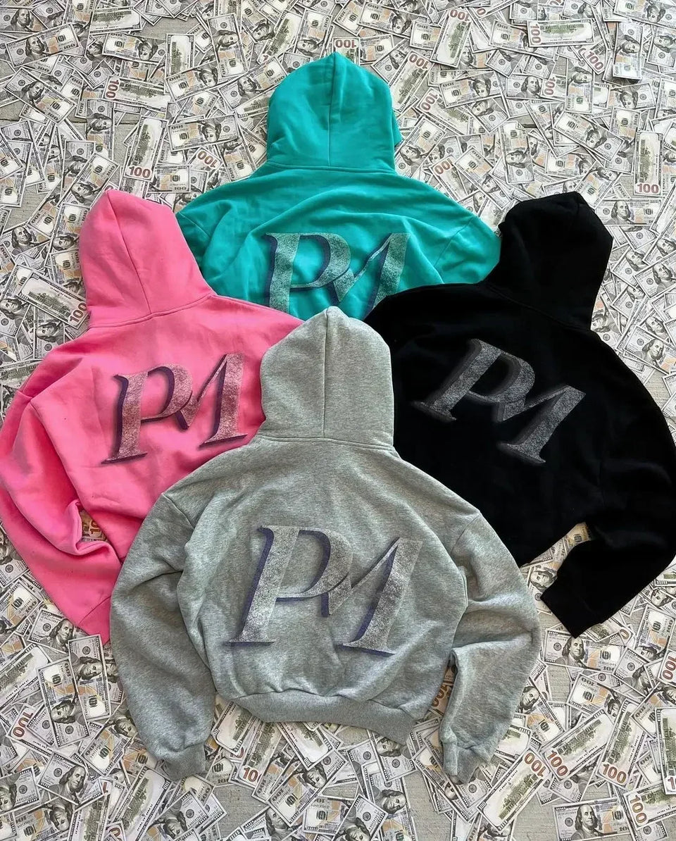 Gray Y2K Harajuku Dollar Print Hoodie Euro Street Style Best Seller Viral Harajuku Inspired Gray Cash Graffiti Design Streetwear