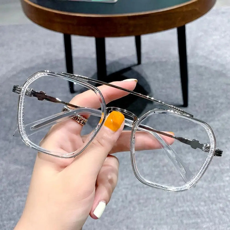 KLASSNUM New Fashion Men Sunglasses Oversized Frame Women Anti-blue Light Transparent Glasses UV400 Eyewear Flat Mirror Eyeglas