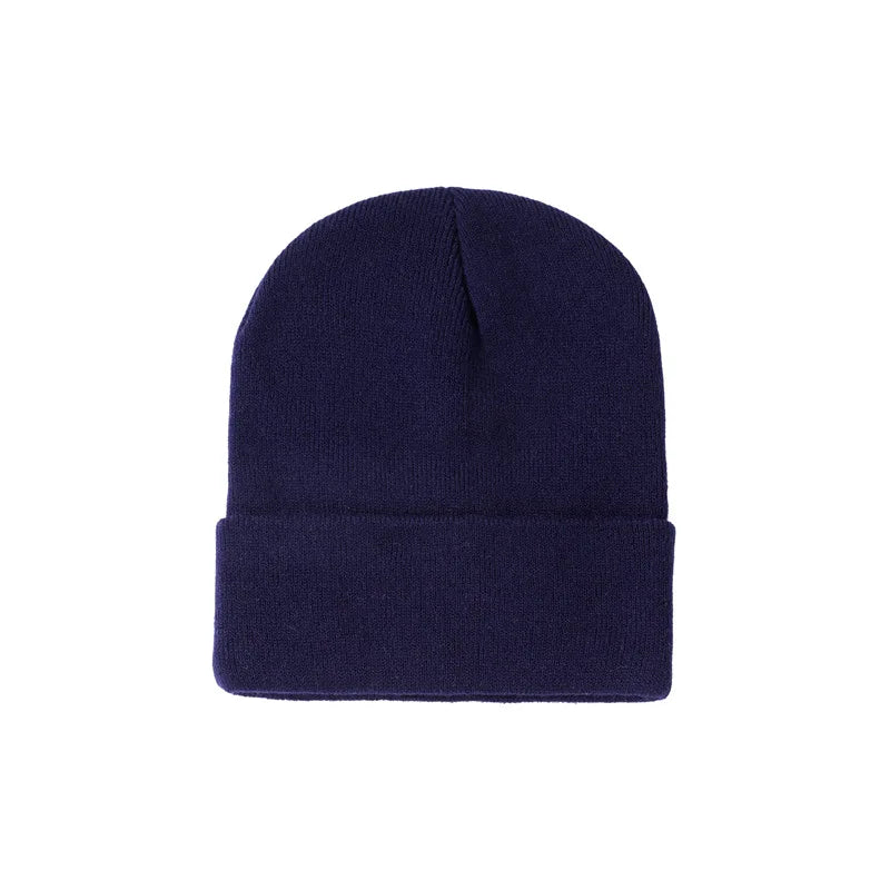 Custom Embroidery Logo Beanies Winter Warm Knitted Hat Universal Black Beanie Hat For Men Adult Casual Brimless Cap Women's Hats