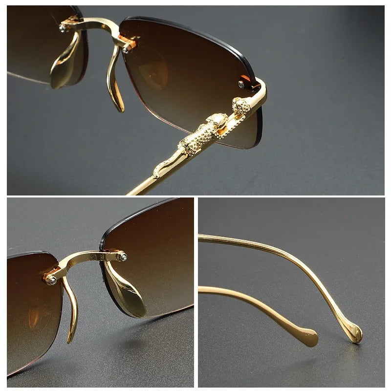Rimless Square Sunglasses Fashionable Diamond Cut Edge Sun Glasses for Men and Women Travel Glasses High-end Small Frame Shades