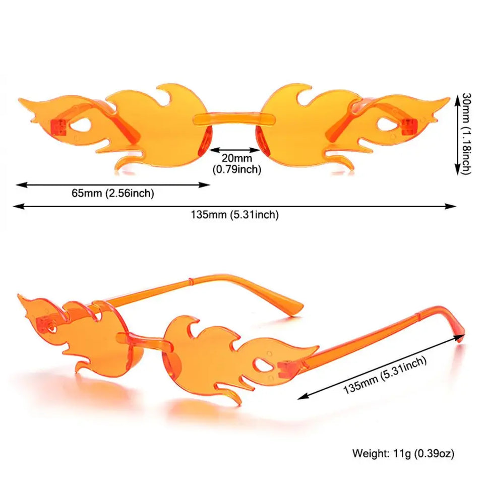 Streetwear Eyewear Party Rimless Sunglasses for Women Flame Shaped Sun Glasses Flame Sunglasses