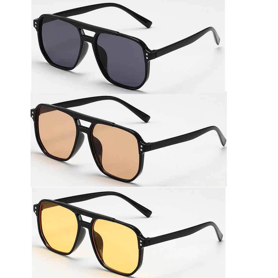 Women Men Square Sun Glasses Retro Polygon Sunglasses Female Black Vintage Fashion Oculos De Sol Double Beam Eyeglasses