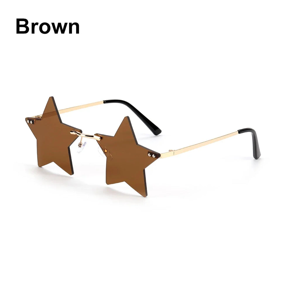 Vintage Unique Star Shape Mirror Rimless Sunglasses Women Fashion Clear Ocean Lens Eyewear Men Trending Sun Glasses Shades