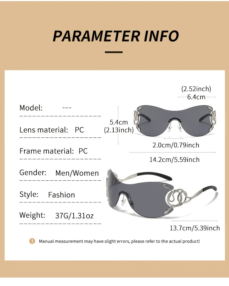 New  Style Sunglasses with Snake Pattern Decoration: Zinc Alloy Rimless Design, PC Lenses, Metal Hinges Perfect Street Fashion.