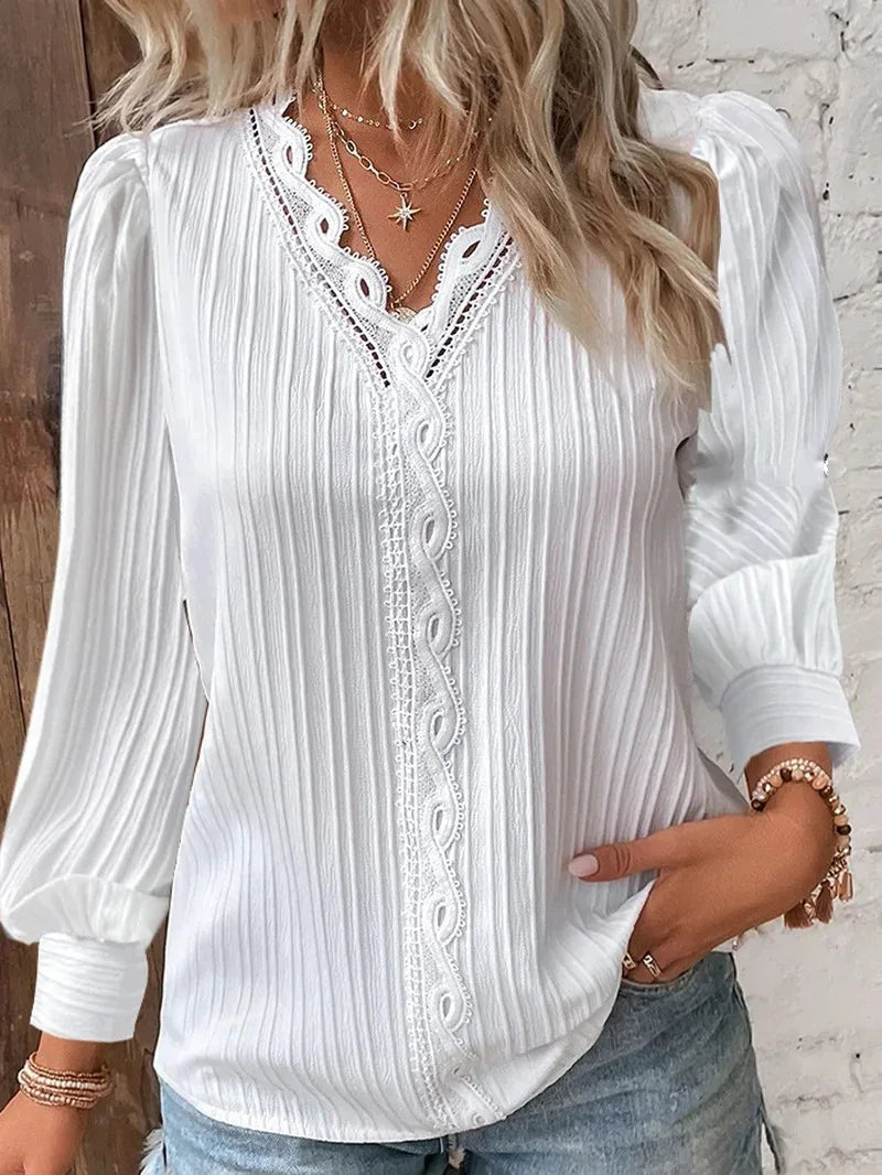 Women's V-Neck Lace-Trim Blouse