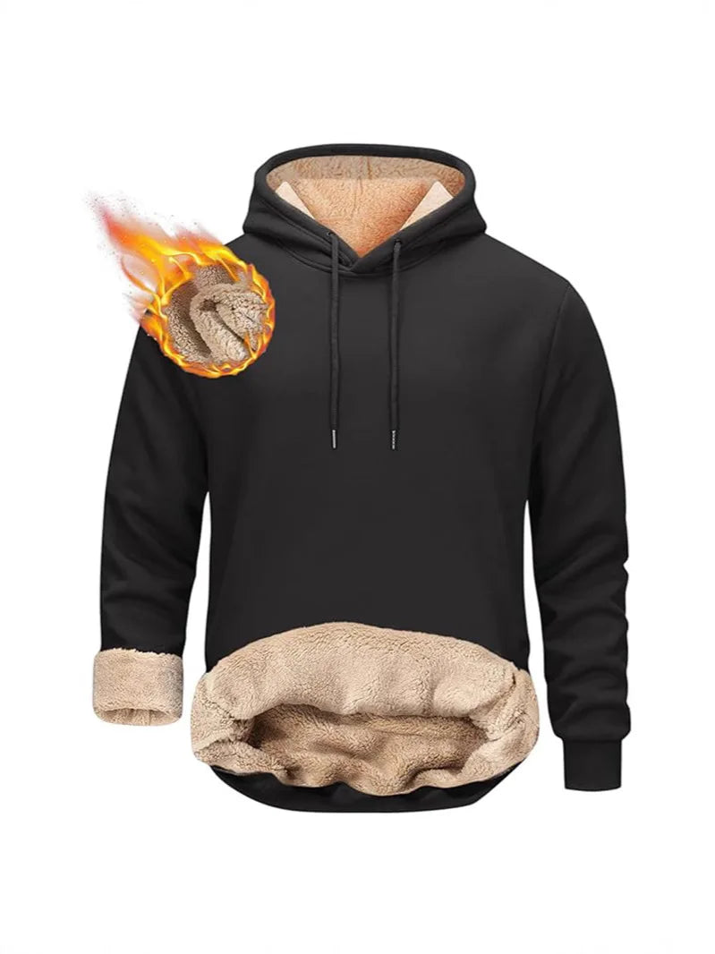 Winter Men's Warm Hoodies Sports Thick Sweatshirts Windproof Thermal Casual Solid Color Loose Long Sleeve Pullover Streetwear