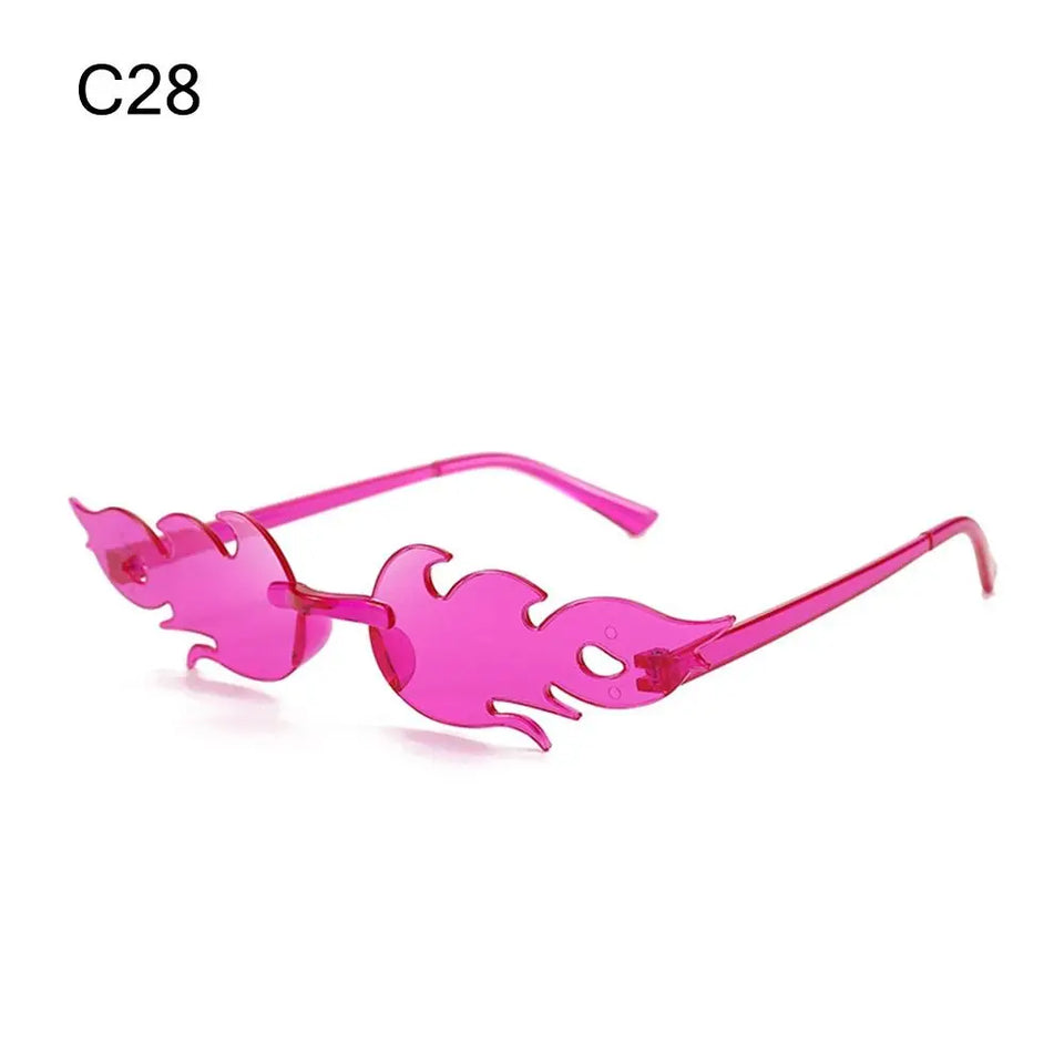 Streetwear Eyewear Party Rimless Sunglasses for Women Flame Shaped Sun Glasses Flame Sunglasses