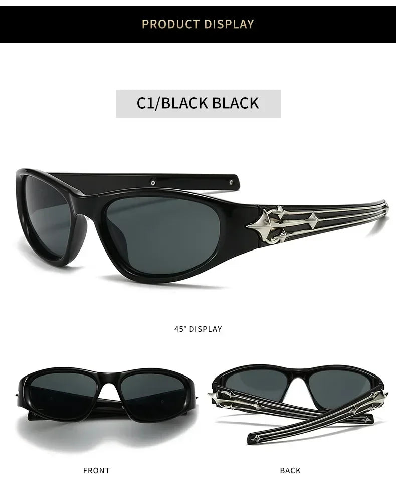 Y2K New Fashion Cat Eye Sunglasses Women Men Luxury Brand Design Sun Glasses Popular Punk Hip Hop Rivet Star Eyeglasses Shades