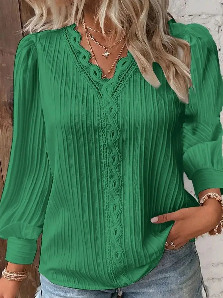 Women's V-Neck Lace-Trim Blouse