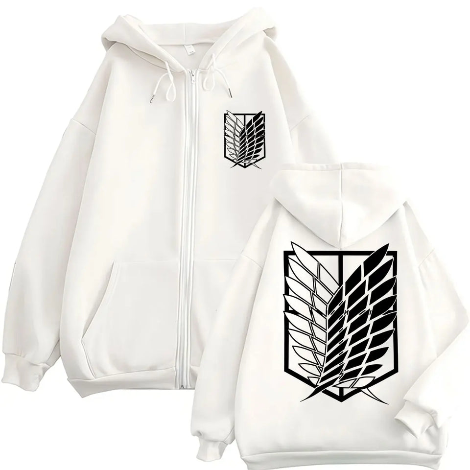 Anime Attack Titan Zipper Hoodie, Mikasa Ackerman, Eren Yeager's Wings of Freedom Logo Hoodie, Men's and Women's Loose Jackets