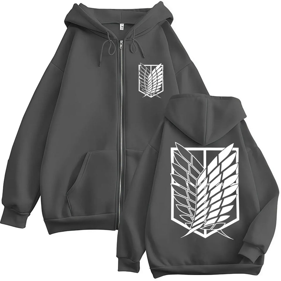 Anime Attack Titan Zipper Hoodie, Mikasa Ackerman, Eren Yeager's Wings of Freedom Logo Hoodie, Men's and Women's Loose Jackets