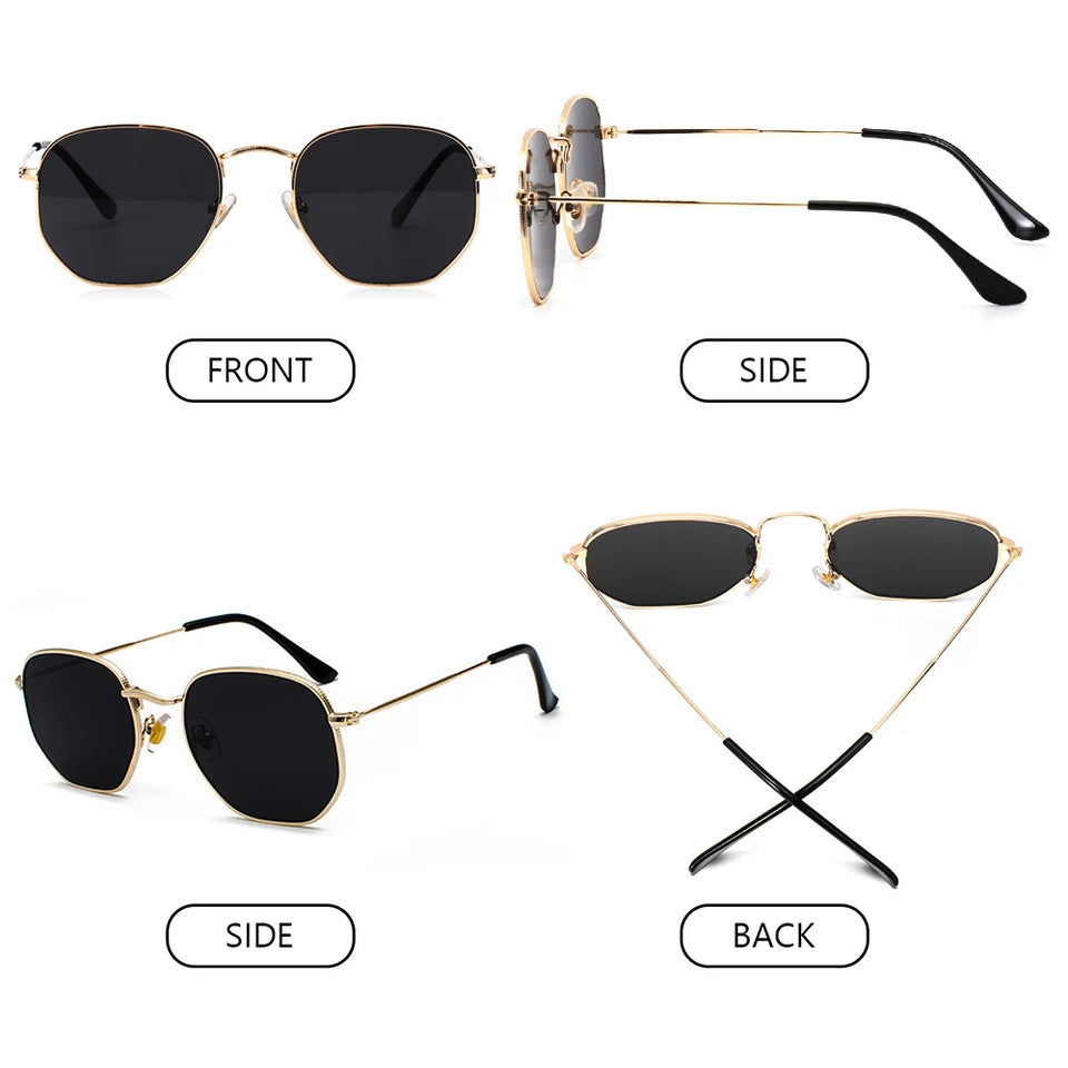 Polygon Sun Glasses Metal Sunglasses Small Frame Square Sunglasses for Men Women UV Protection Shades Eyewear Fashion Accessory