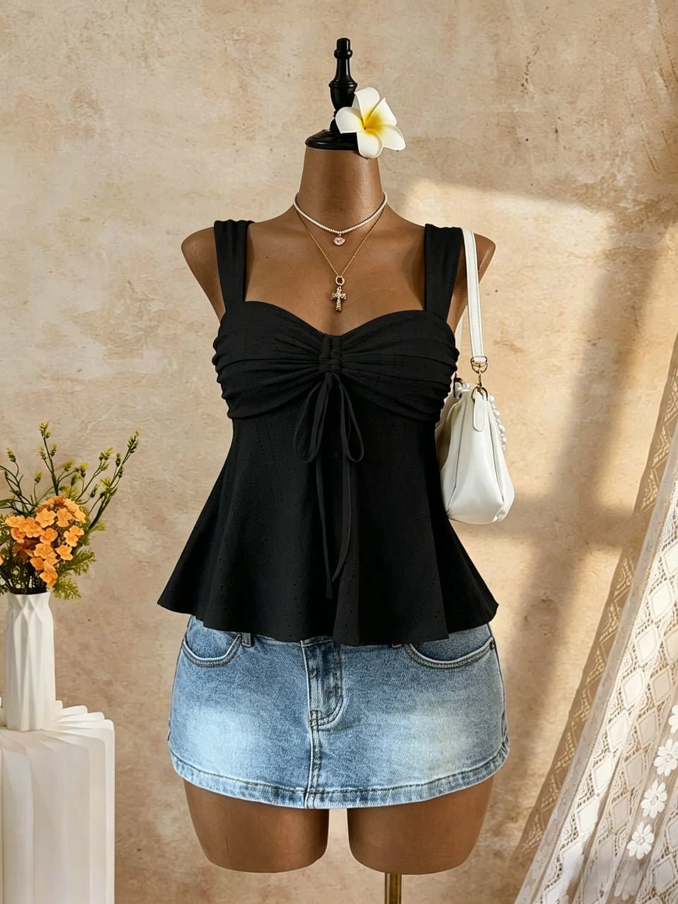 Women's Polka-Dot Peplum Cami Top