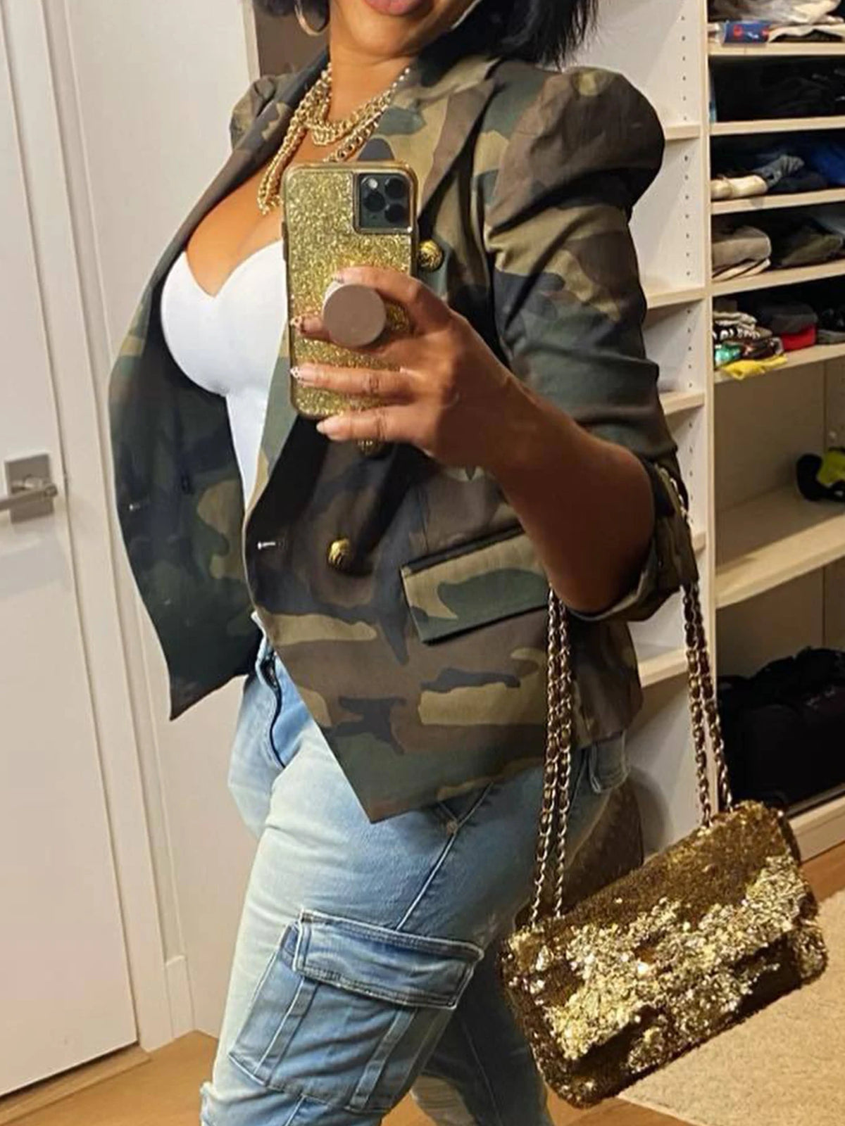 Women's Camouflage Double-Breasted Jacket