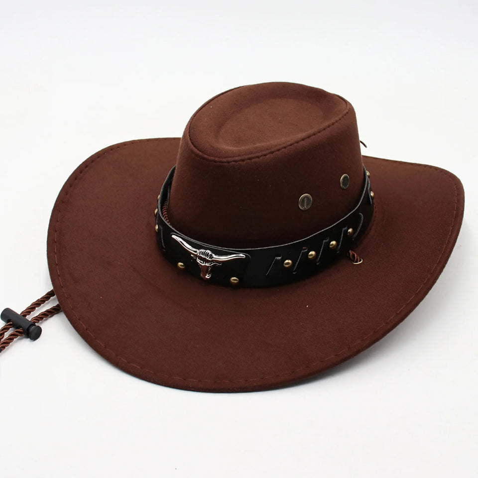 Unisex Vintage Faux Leather Western Cowboy Hat Outdoor Gentleman Cowgirl Jazz Cap Y2K Outdoor Travel Wide Brim Cowgirl Sun Cap