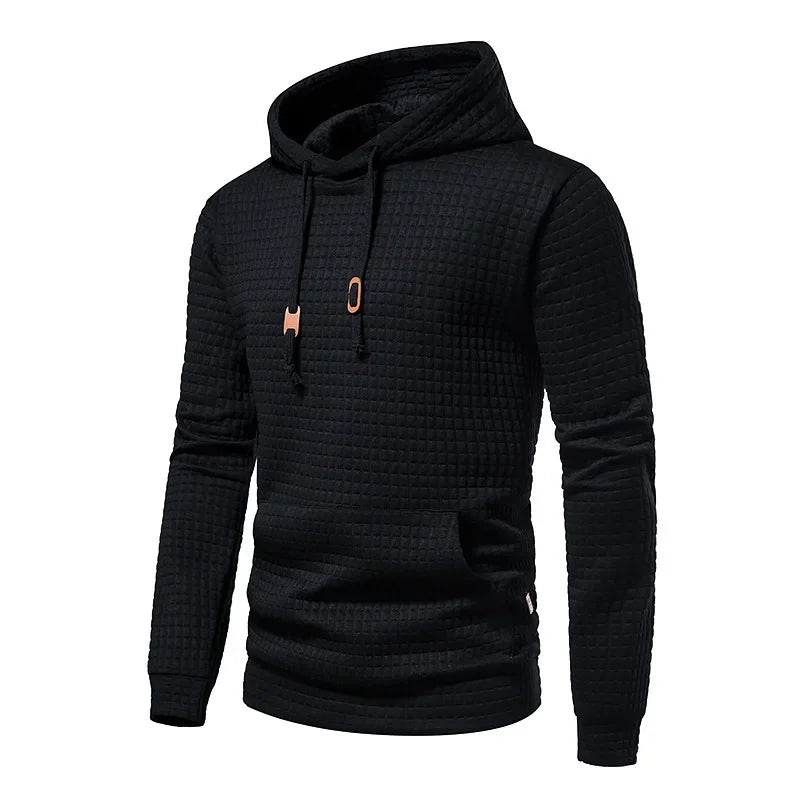 Autumn Winter Men's Plaid Jacquard Hoodie Long Sleeve Casual Pullover Sweatshirt Fitness Running Sports Jacket Athletic Clothing