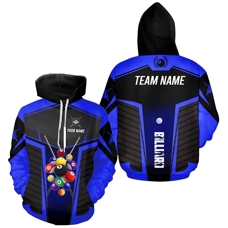 Personalized Billiard Pattern Hoodie For Men Sports Custom Name Pullover Sweatshirts Tops Hot Sale Plus Size Long Sleeve Hoodies