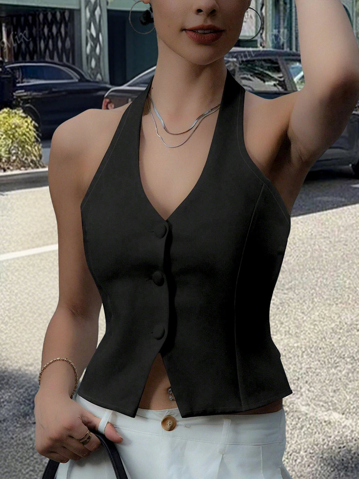 Women's Button-Front Halter Vest Top