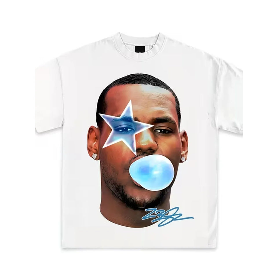 Art Pattern Mens Blue Bubble Gum Portrait T Shirt Casual Crew Neck Design With Embellished And Signature For Unique Summer Fashion Style Ideal Gift For Art Lovers And Local Warehouse Delivery Mens Clothing Shirt Print T Shirt