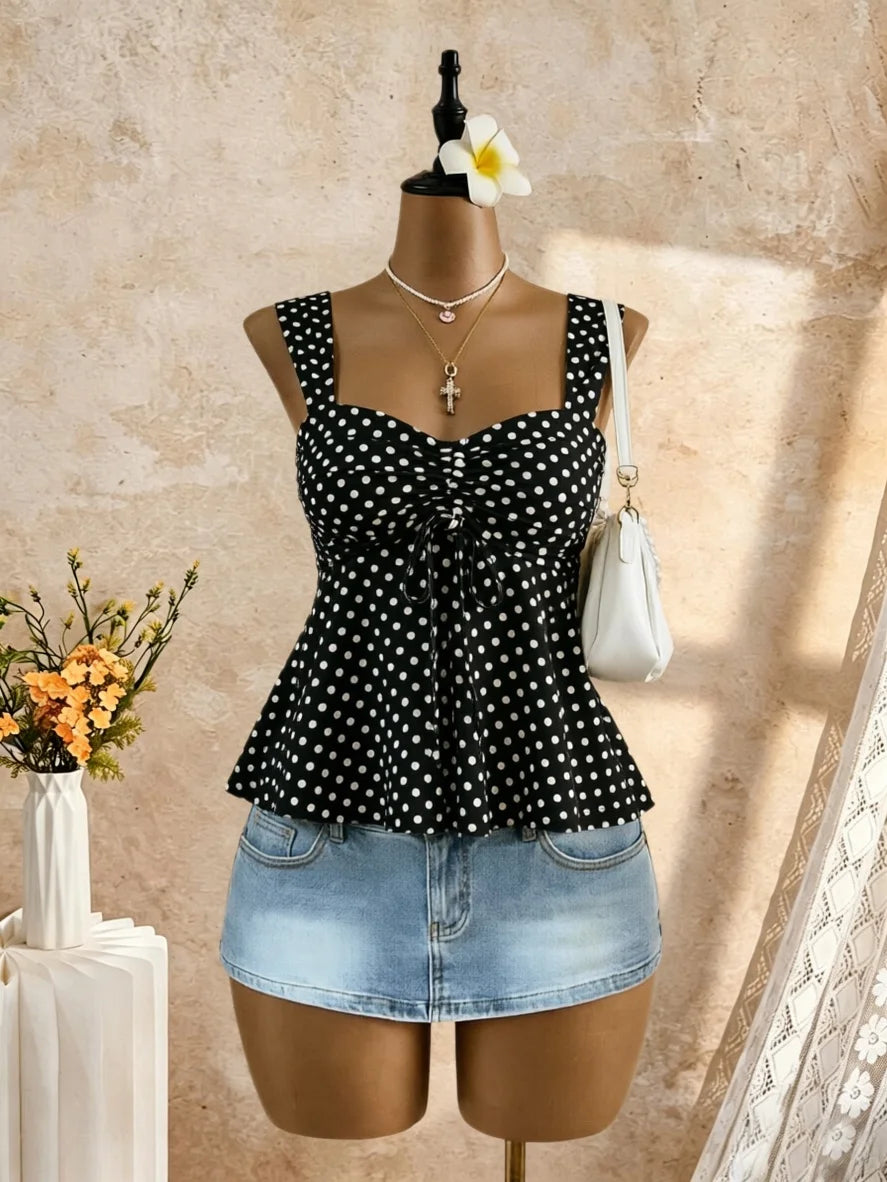 Women's Polka-Dot Peplum Cami Top