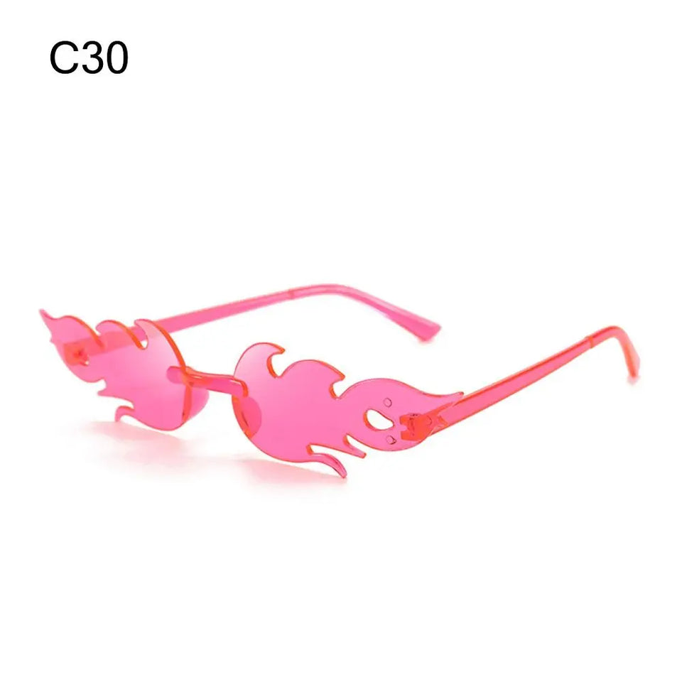 Streetwear Eyewear Party Rimless Sunglasses for Women Flame Shaped Sun Glasses Flame Sunglasses