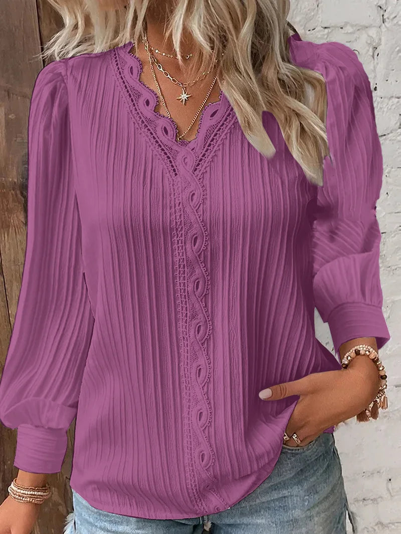 Women's V-Neck Lace-Trim Blouse