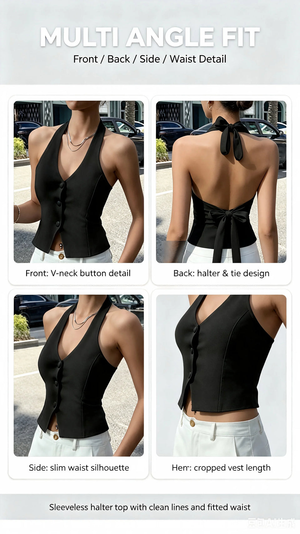 Women's Button-Front Halter Vest Top