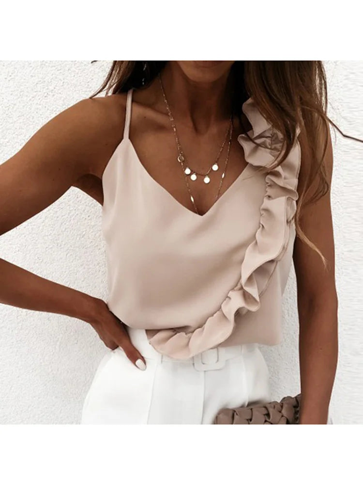 Women's V-Neck Ruffle Cami Top