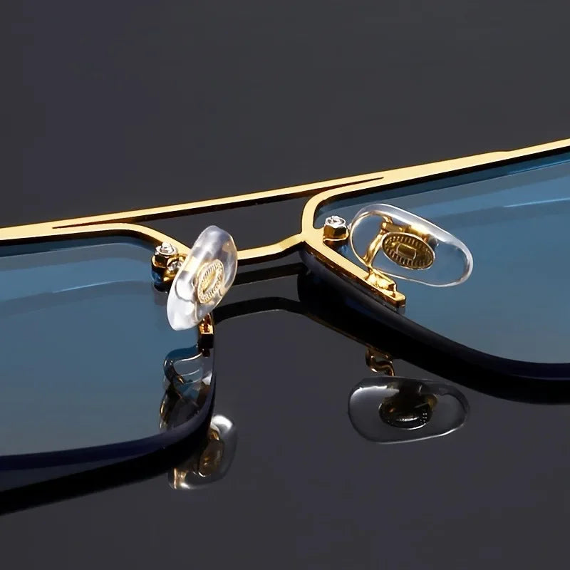 Trend Double Beam Rectangle Sunglasses Men Women Rimless Cut Edge Square Sun Glasses Fashion Frameless Wood Grain Eyewear UV400